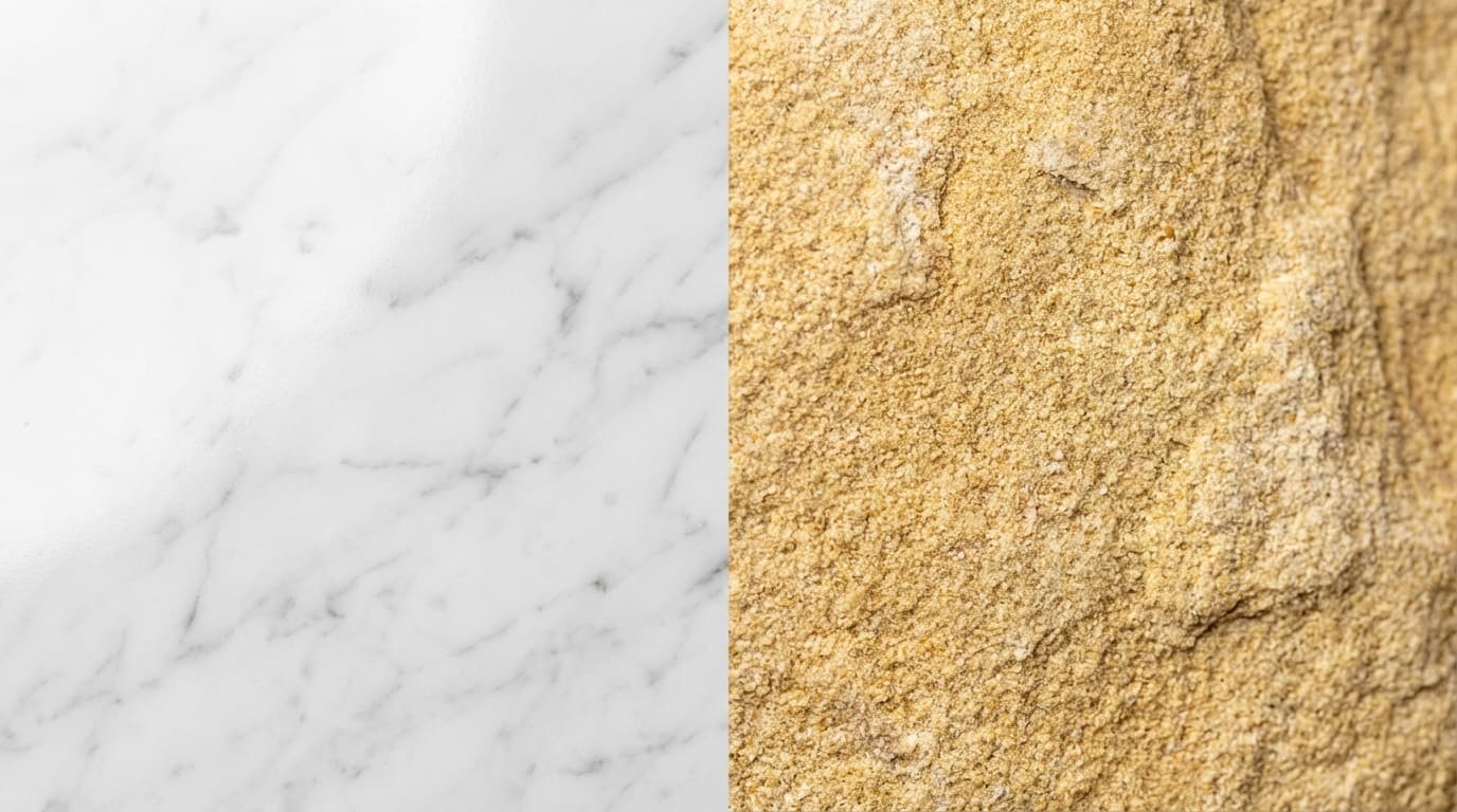 Close-up texture comparison of marble and sandstone