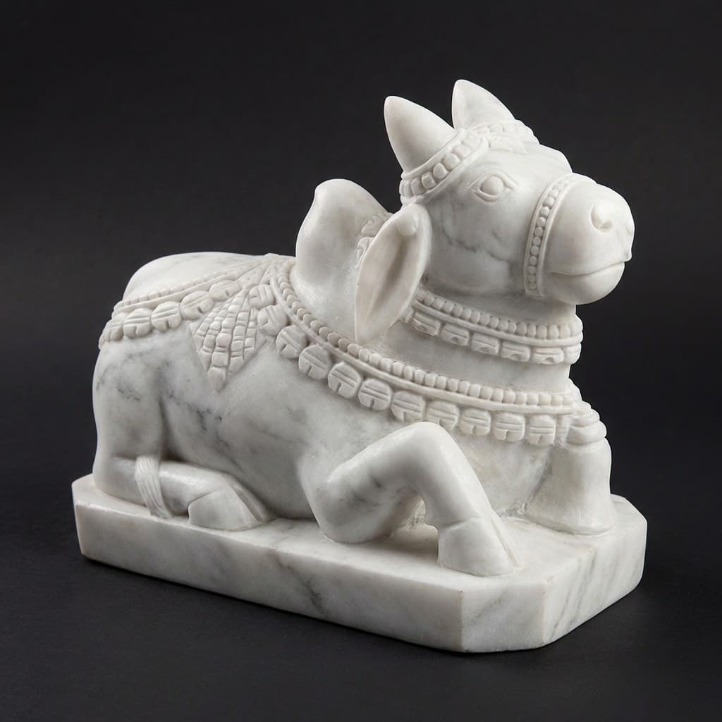 Artisan Hand-Carved Ornate Stone Nandi Sculpture