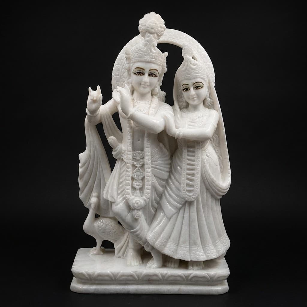 Exquisite Hand-Carved Radha Krishna Divine Love Stone Statue