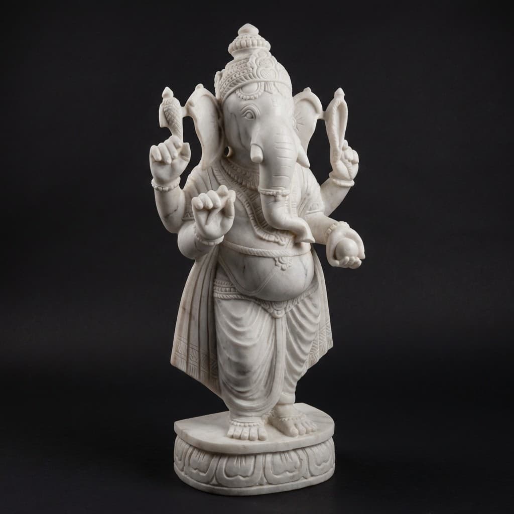 Artisan Hand-Carved Divine Standing Lord Ganesha Stone Statue