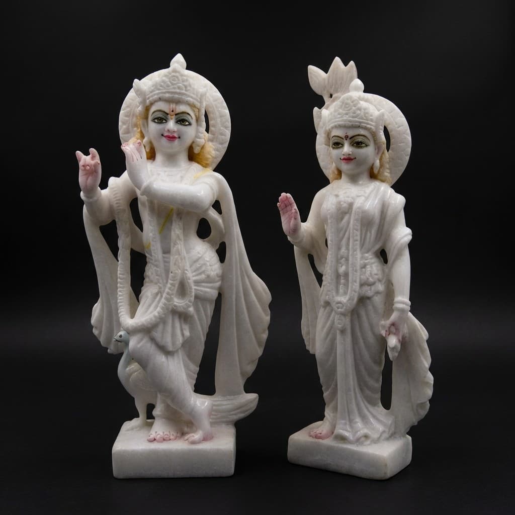 Hand-Carved Radha Krishna Divine Couple Stone Sculpture
