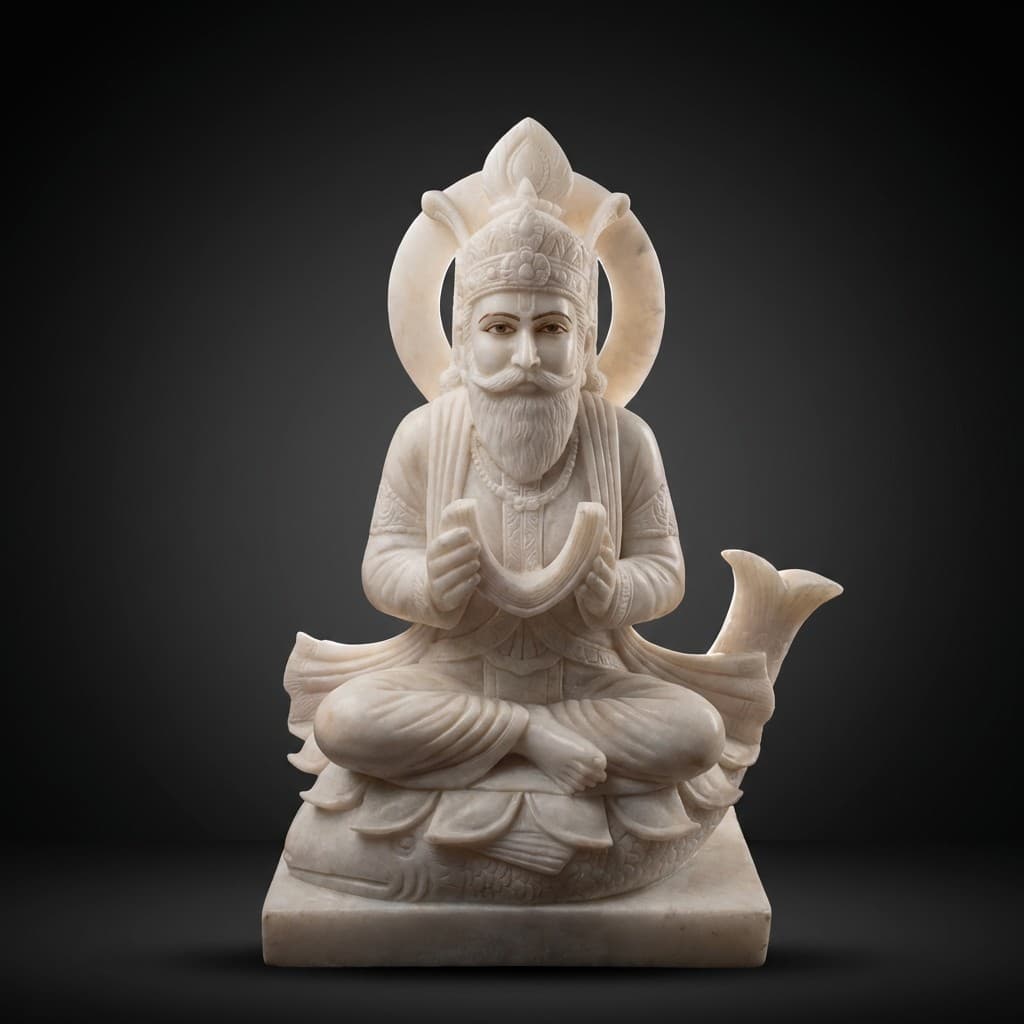 Hand-Carved Artisan Lord Jhulelal Stone Statue
