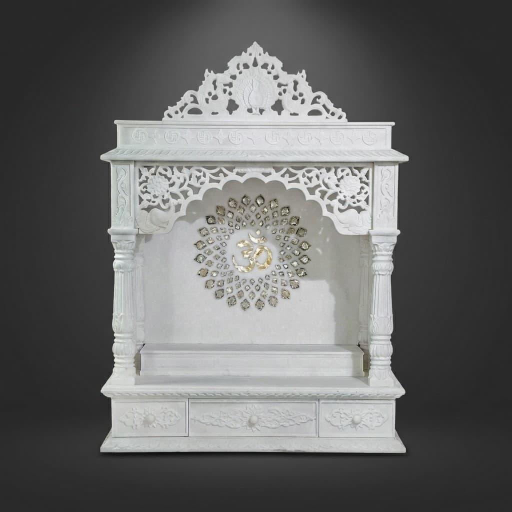 Exquisite Hand-Carved Artisan Stone Mandir for Home Worship