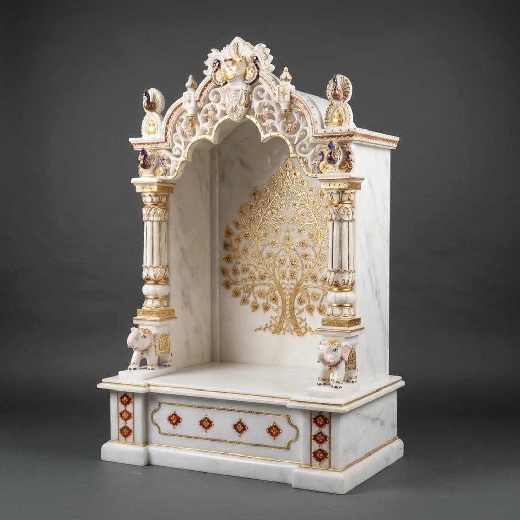 Hand-Carved Artisan Stone Pooja Mandir with Intricate Motif
