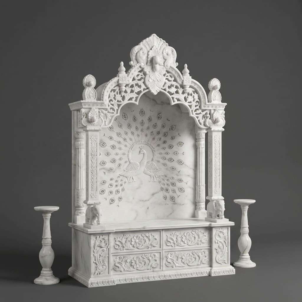 Exquisite Hand-Carved Stone Pooja Mandir - Artisan Home Temple
