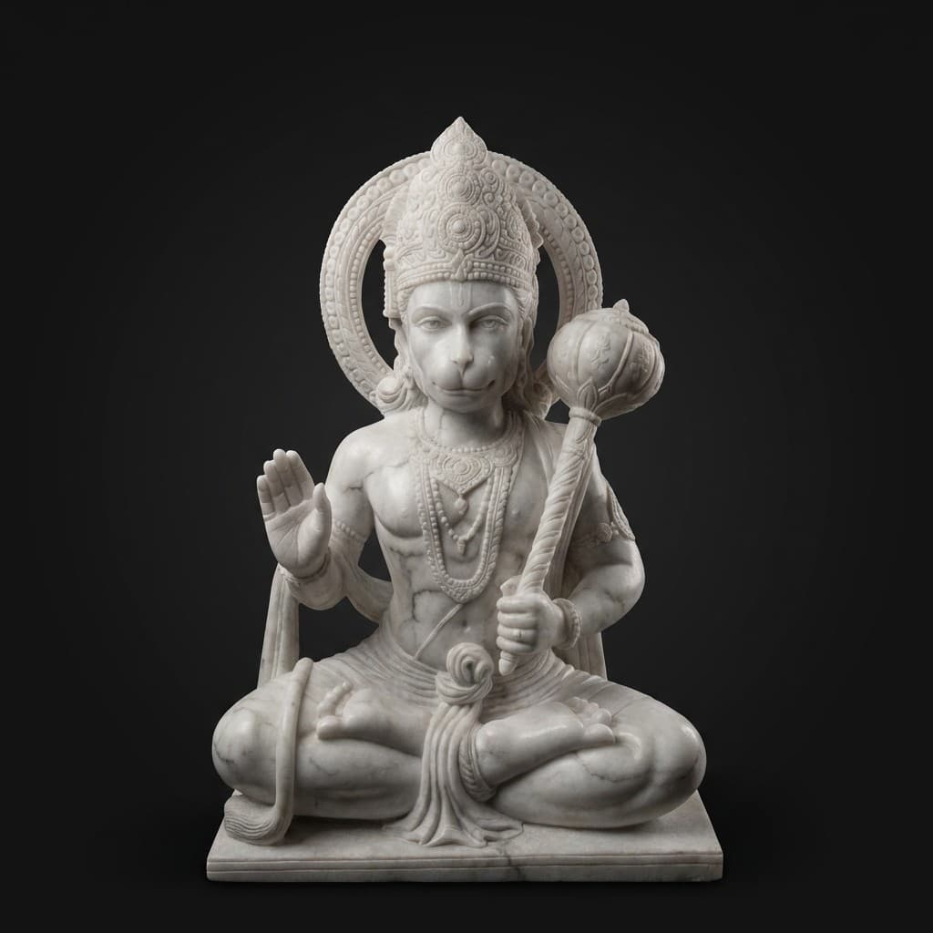 Hand-Carved Blessing Hanuman Stone Sculpture in Sitting Pose
