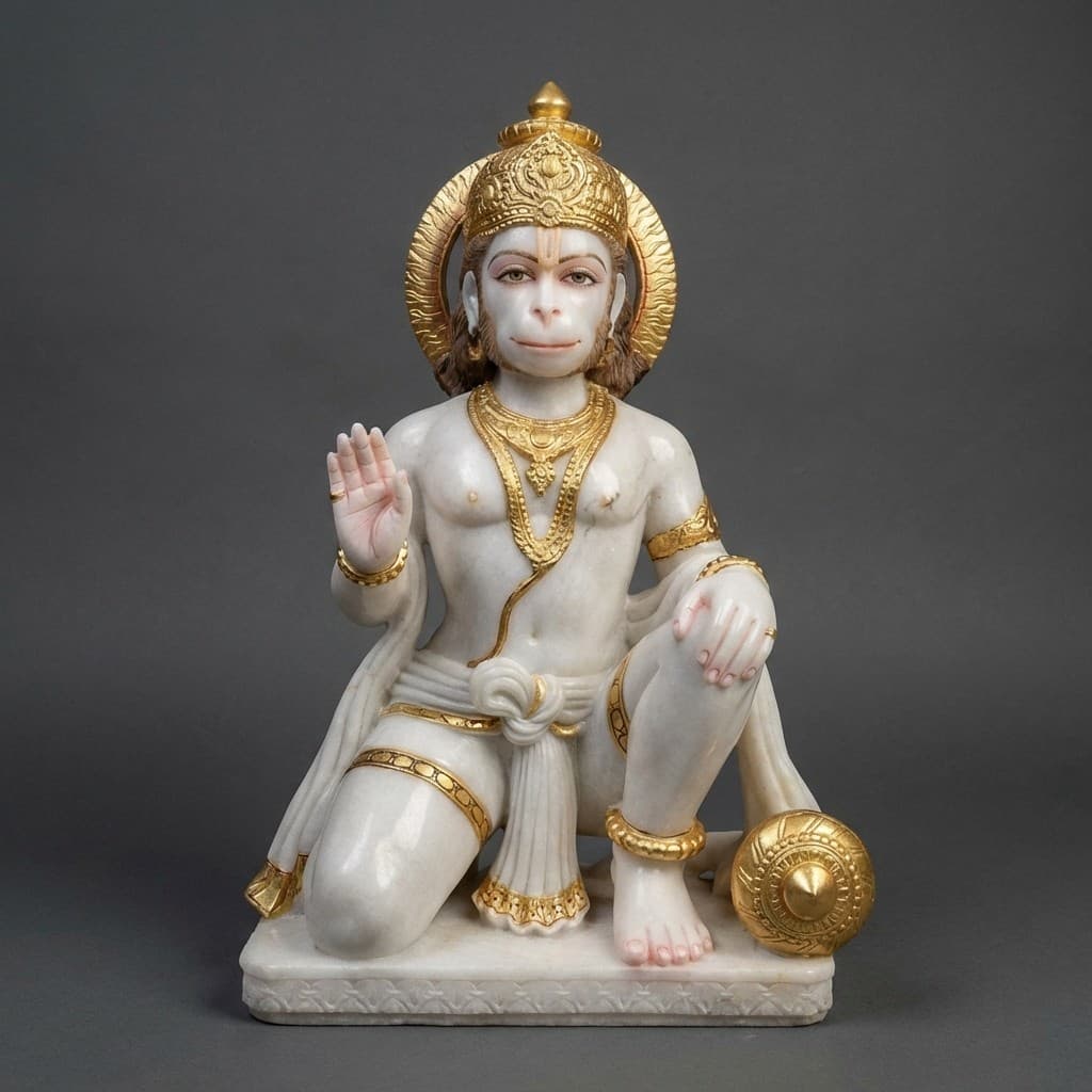 Exquisite Handcrafted Hanuman Stone Statue in Blessing Posture