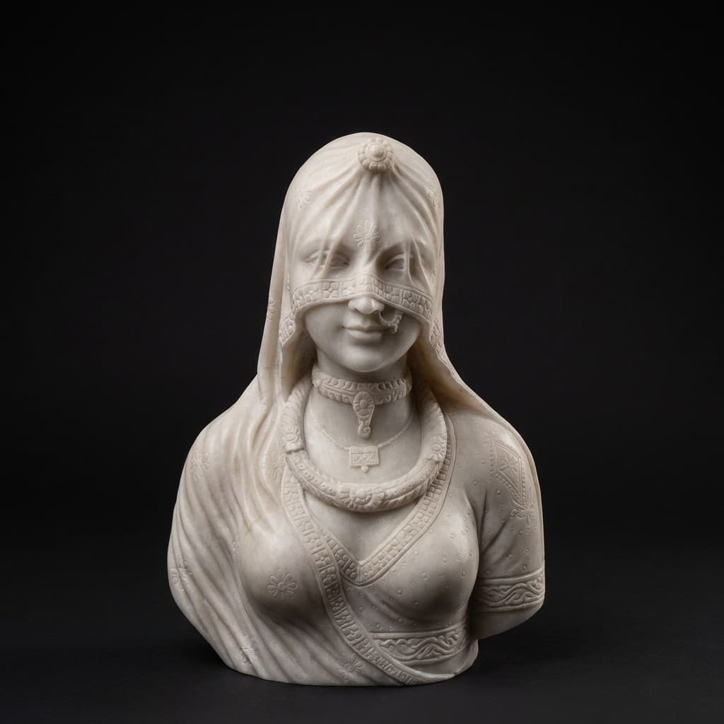 Exquisite Hand-Carved Bani Thani Stone Bust Sculpture