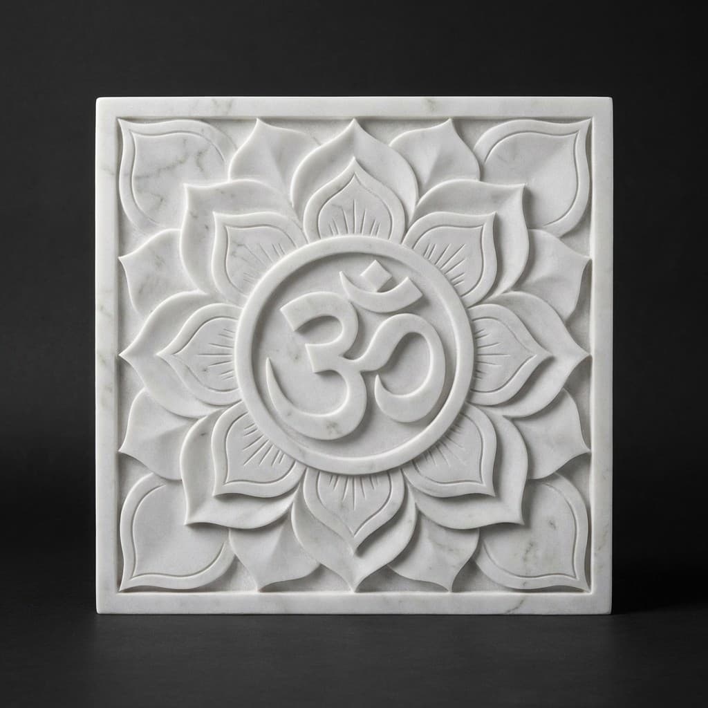 Exquisite Hand-Carved Om Lotus Spiritual Stone Wall Panel - hero-light