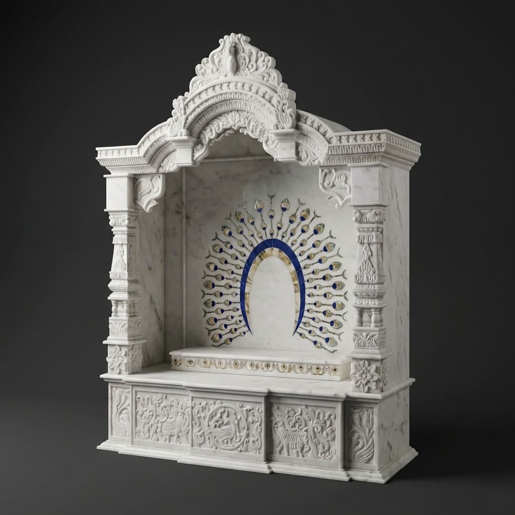 Exquisite Hand-Carved Traditional Stone Puja Mandir for Home