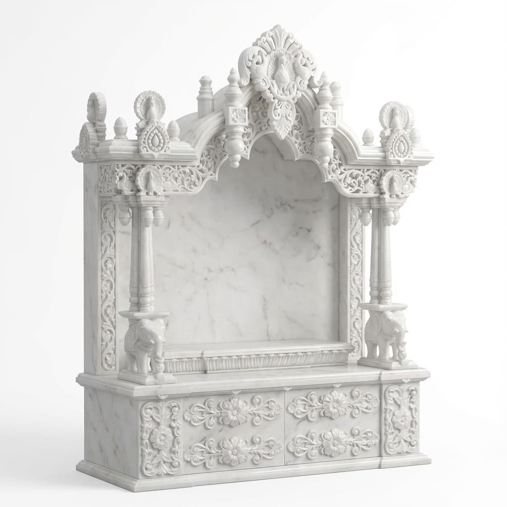 Hand-Carved Artisan Stone Home Temple with Ornate Detailing