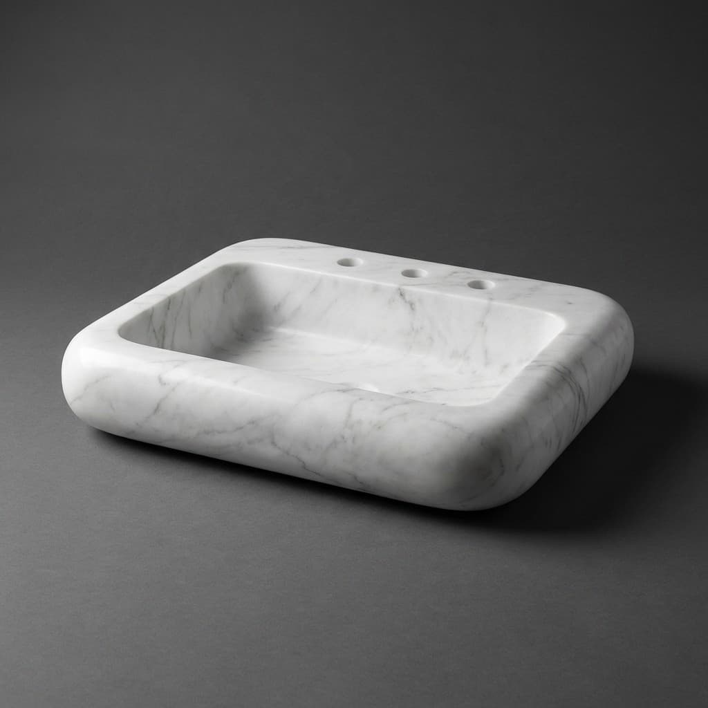 Exquisite Hand-Carved Minimalist Stone Countertop Sink - hero-light
