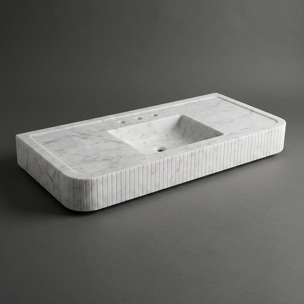 Exquisite Artisan Fluted Stone Vanity Sink with Integrated Basin