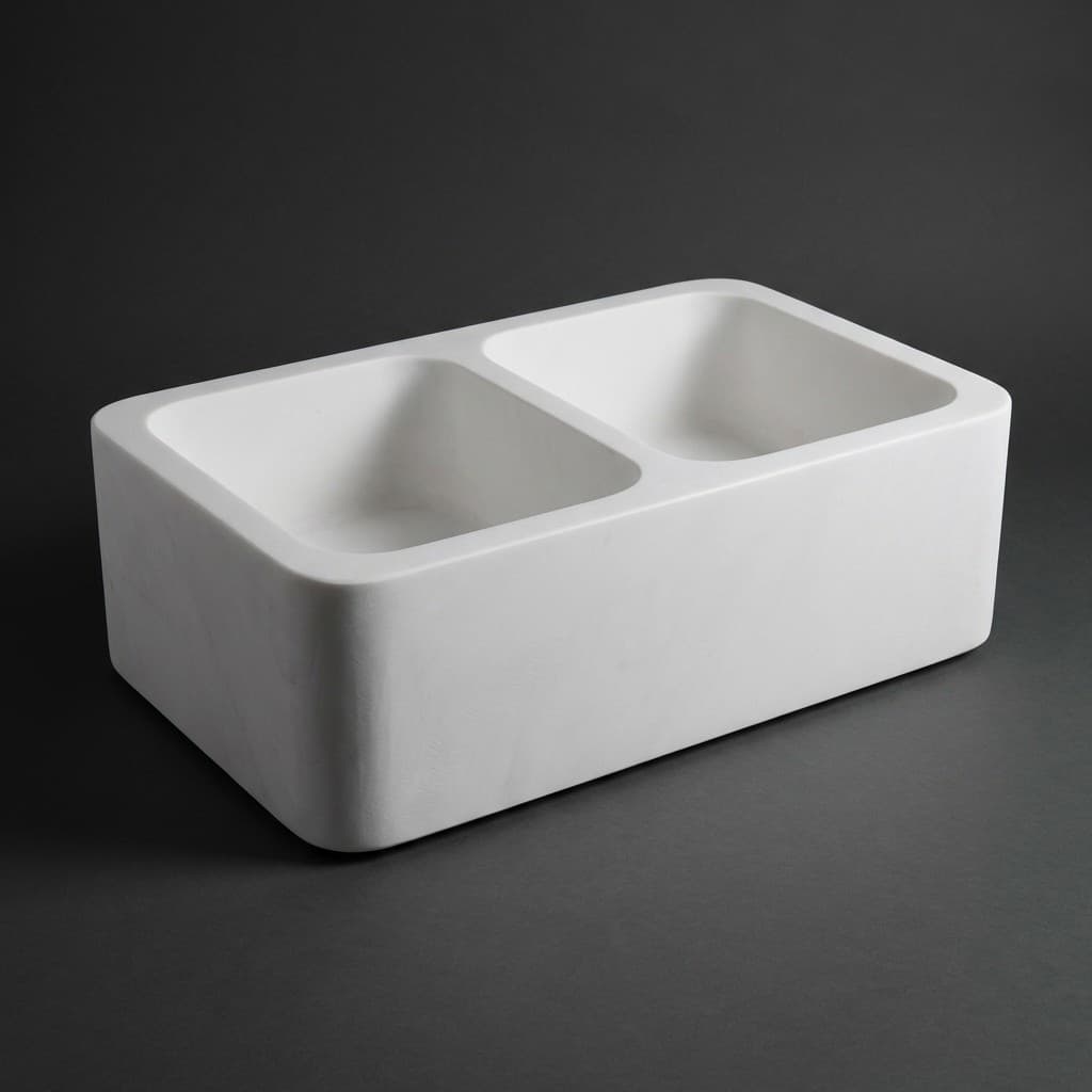 Artisan Hand-Carved Double Basin Stone Farmhouse Sink