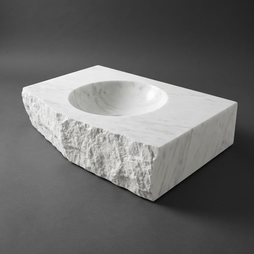 Artisan Hand-Carved Monolithic Stone Vanity with Rough Chisel Finish