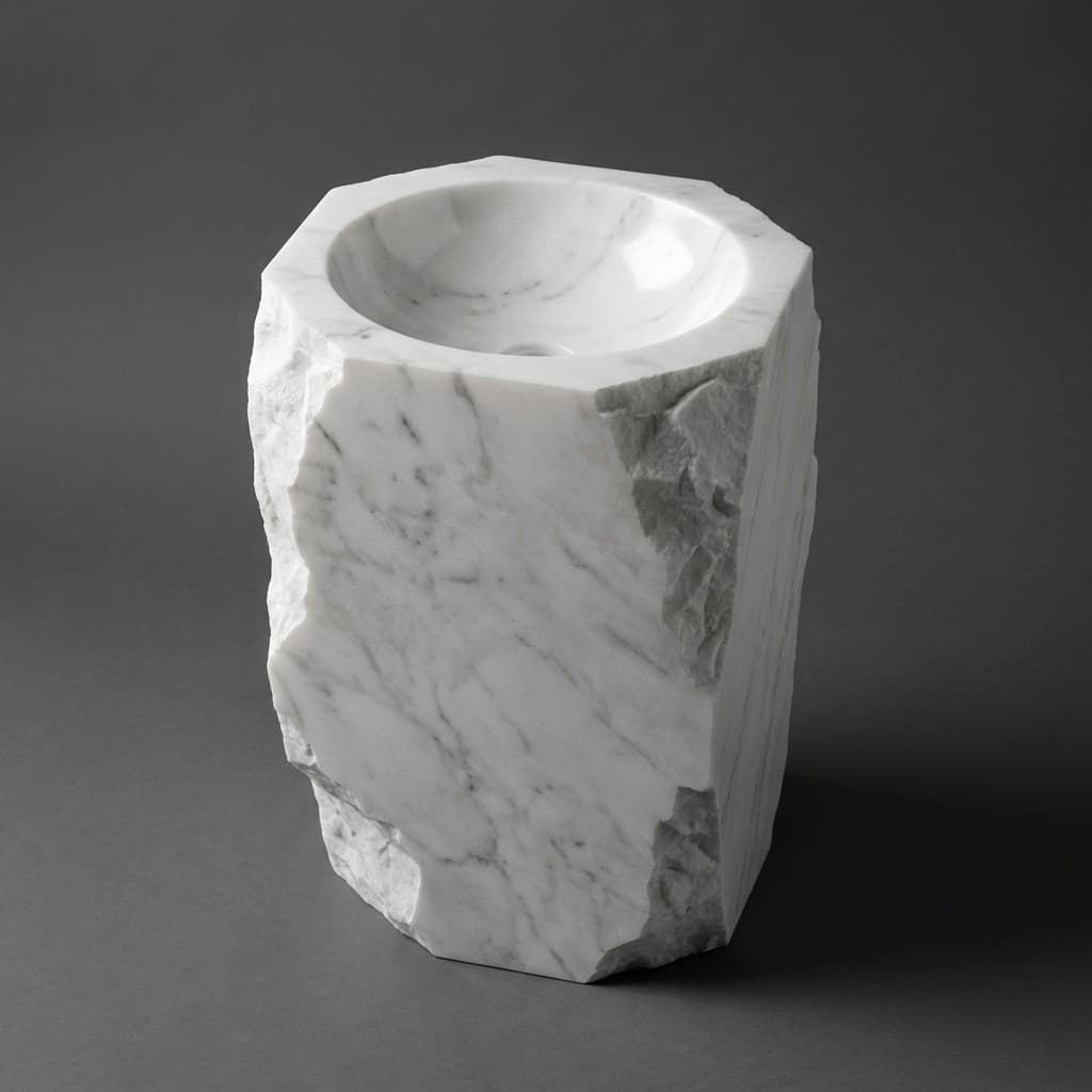 Artisan Hand-Carved Natural Rock Pedestal Sink