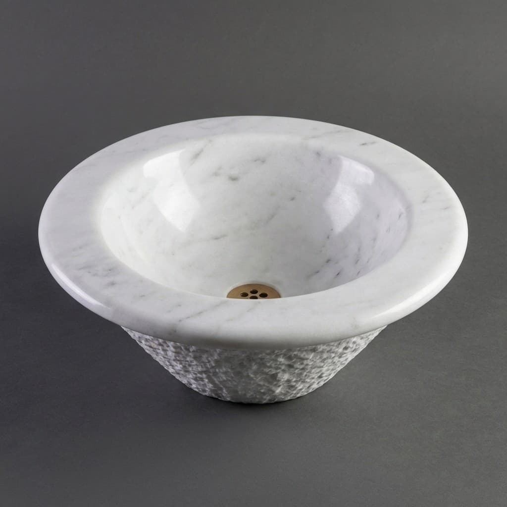 Artisan Hand-Carved Dual-Texture Stone Vessel Sink