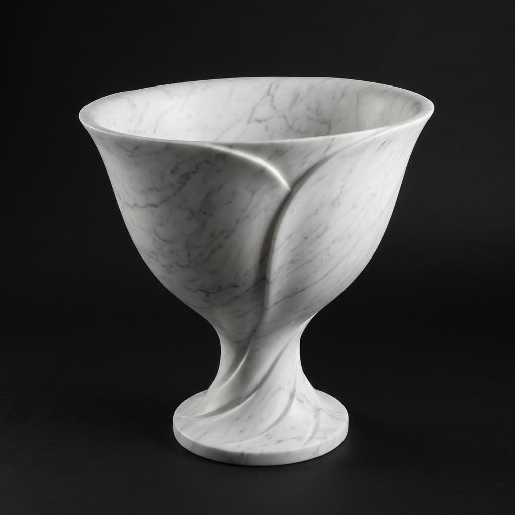 Exquisite Hand-Carved Tulip Pedestal Stone Basin - hero-light