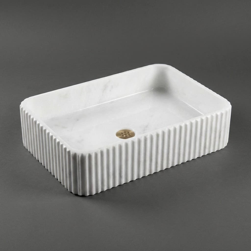 Hand-Carved Fluted Contour Stone Vessel Sink