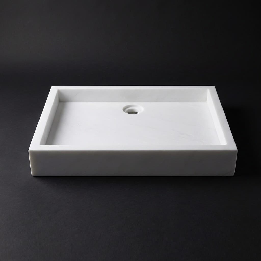 Hand-Carved Minimalist Stone Vanity Basin - hero-light