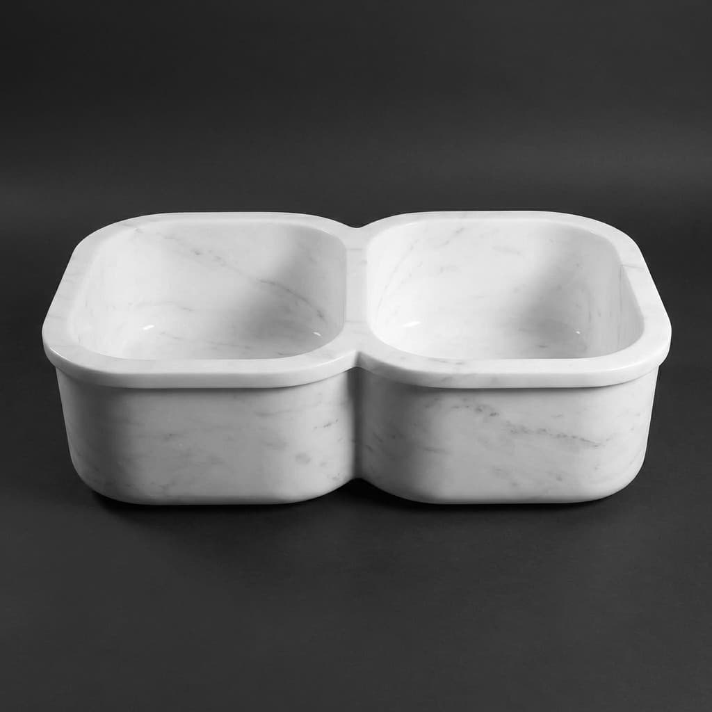Hand-Carved Double Basin Undermount Stone Kitchen Sink - hero-light