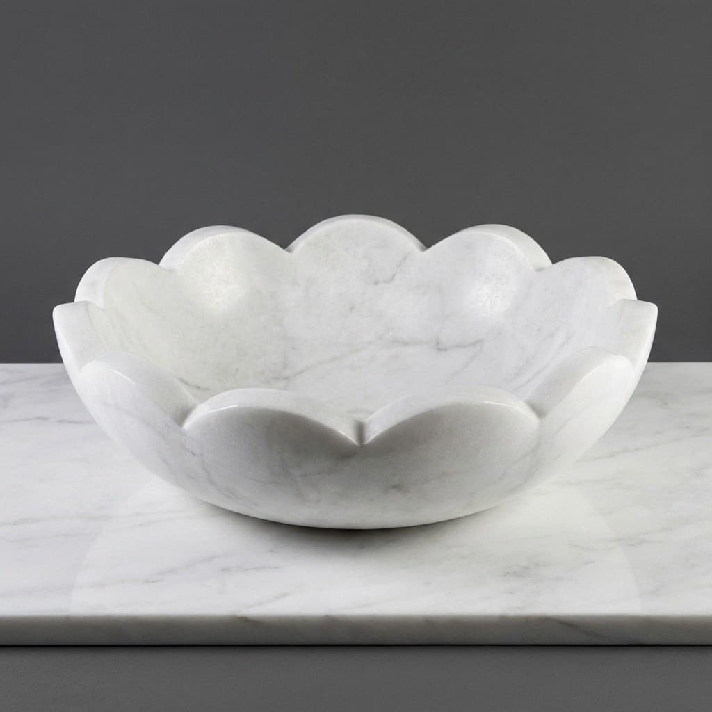 Exquisite Hand-Carved Petal Design Stone Vessel Sink