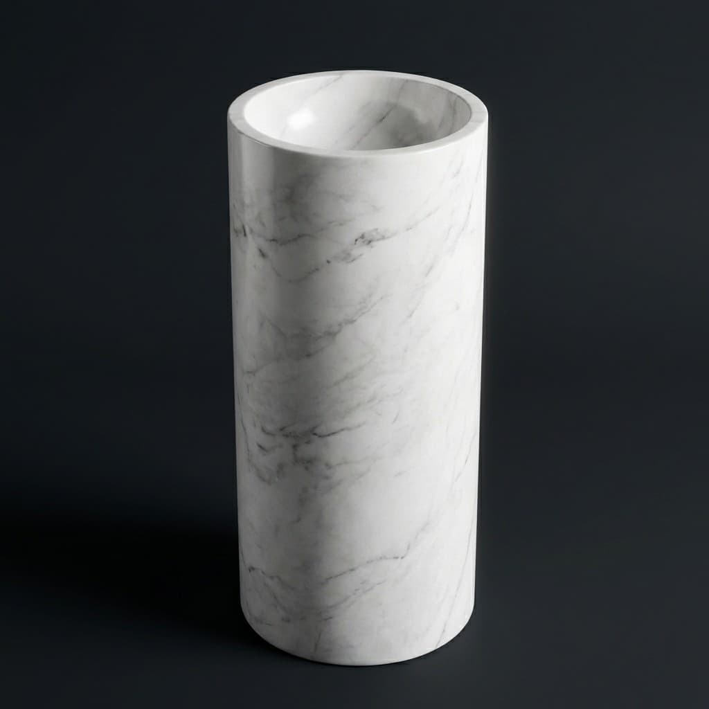 Artisan Hand-Carved Round Pedestal Stone Washbasin