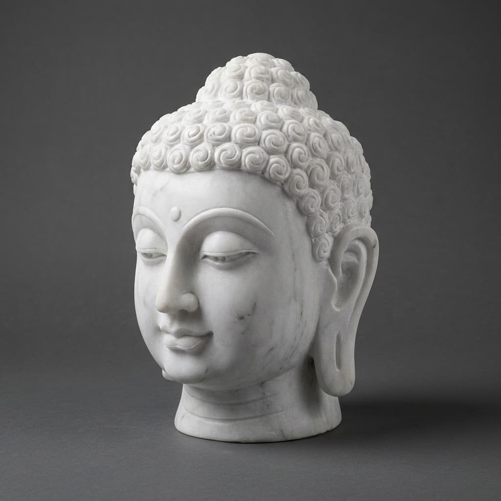 Hand-Carved Serene Buddha Head Artisan Stone Sculpture
