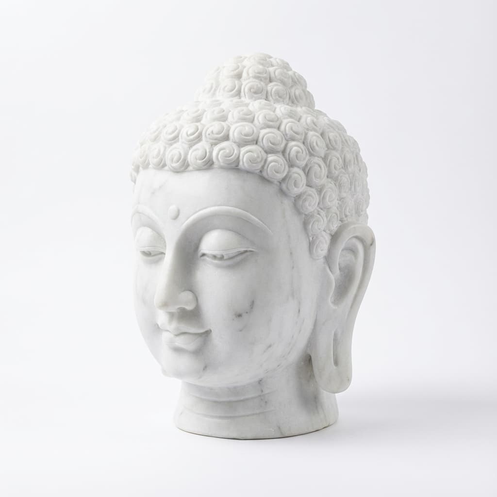 Hand-Carved Serene Buddha Head Artisan Stone Sculpture