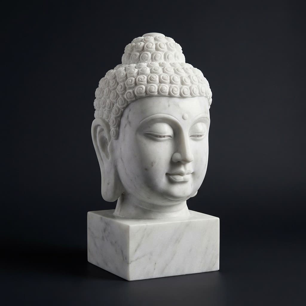 Exquisite Hand-Carved Serene Buddha Head Stone Sculpture