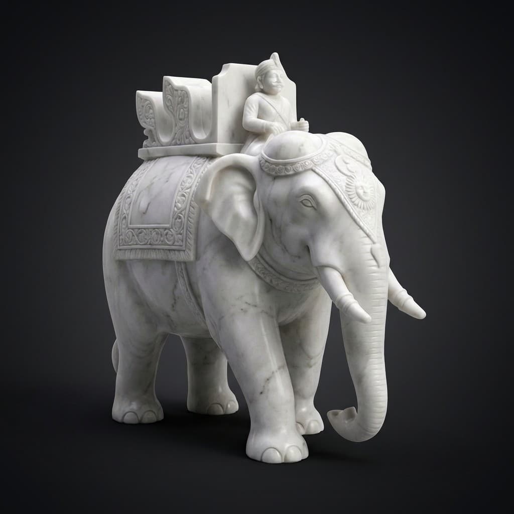 Majestic Hand-Carved Royal Elephant Stone Sculpture - hero-light
