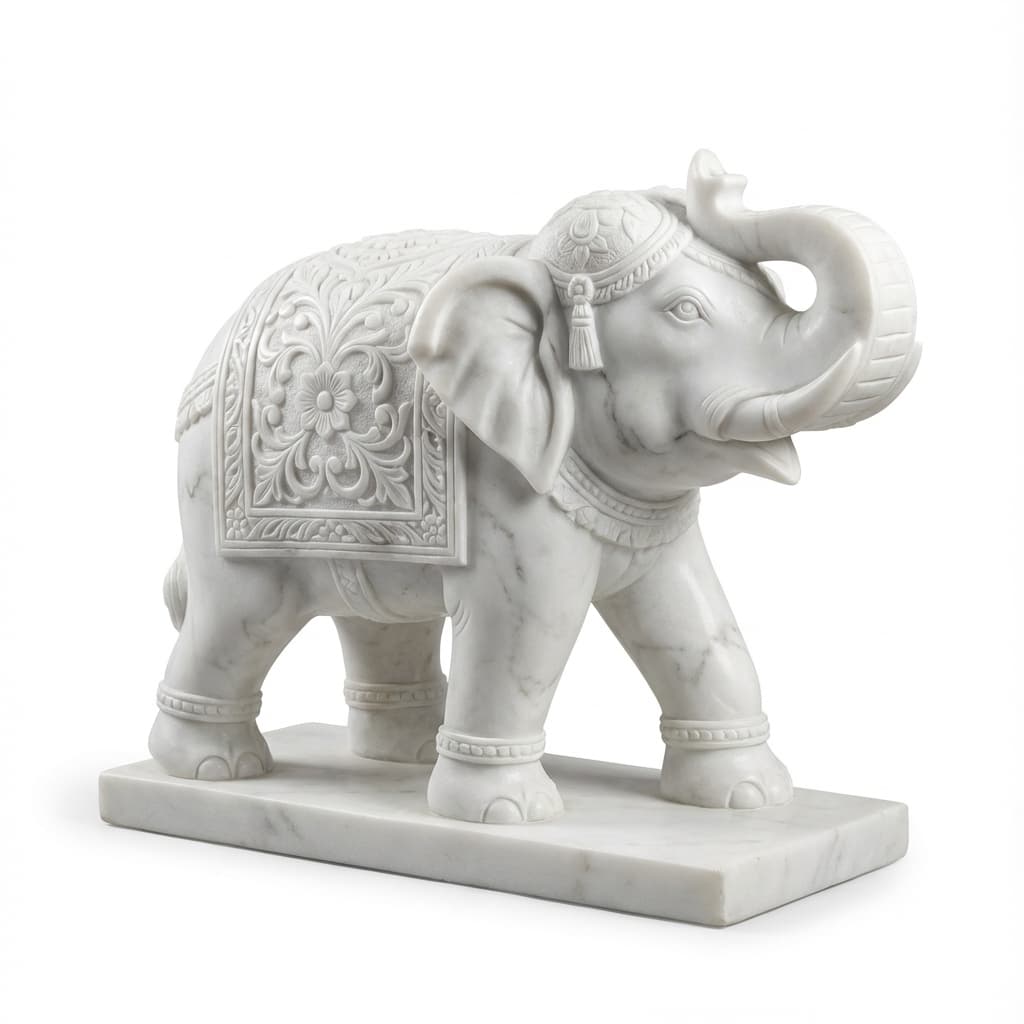 Exquisite Hand-Carved Modern Elephant Stone Statue