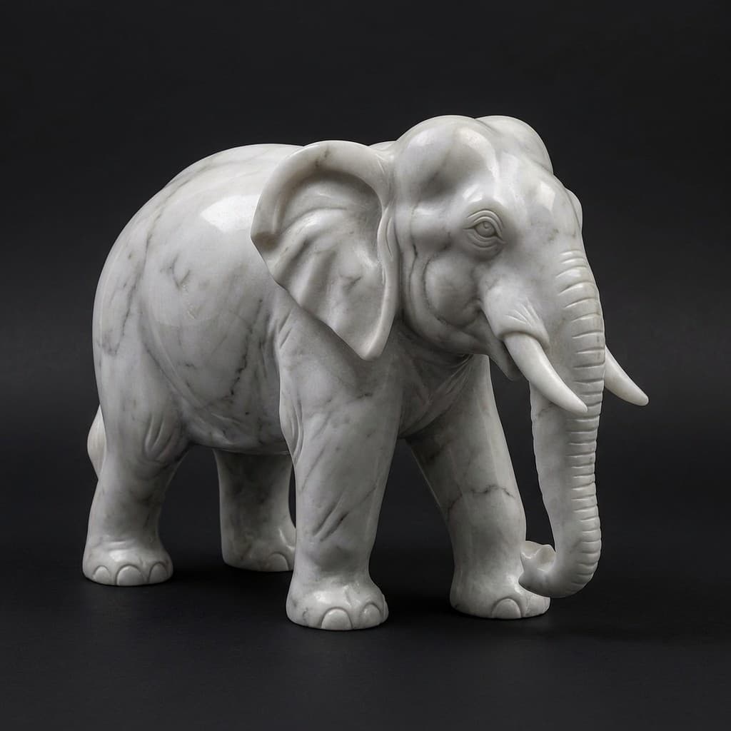 Artisan Hand-Carved Elephant Stone Statue - hero-light