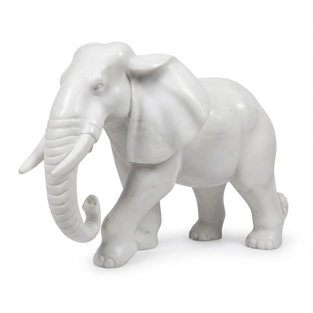 Exquisite Hand-Carved Majestic Elephant Stone Statue