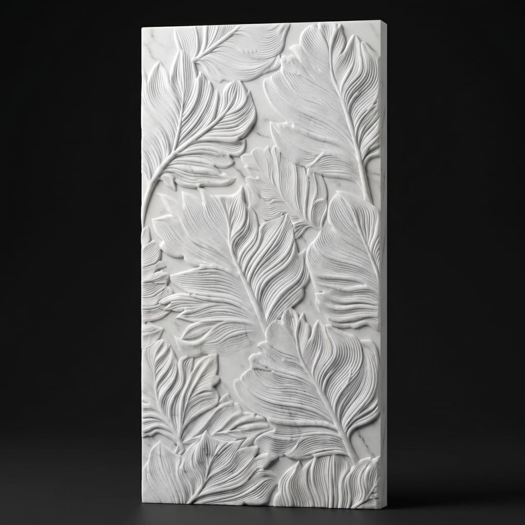 Artisan Hand-Carved 3D Leaf Motif Stone Wall Mural