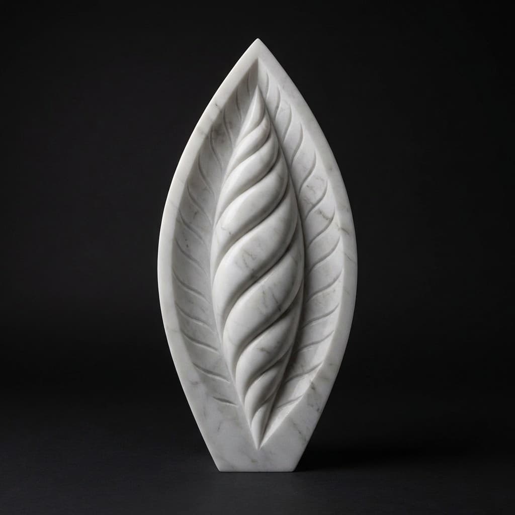 Exquisite Artisan Hand-Carved Stone Leaf Sculpture
