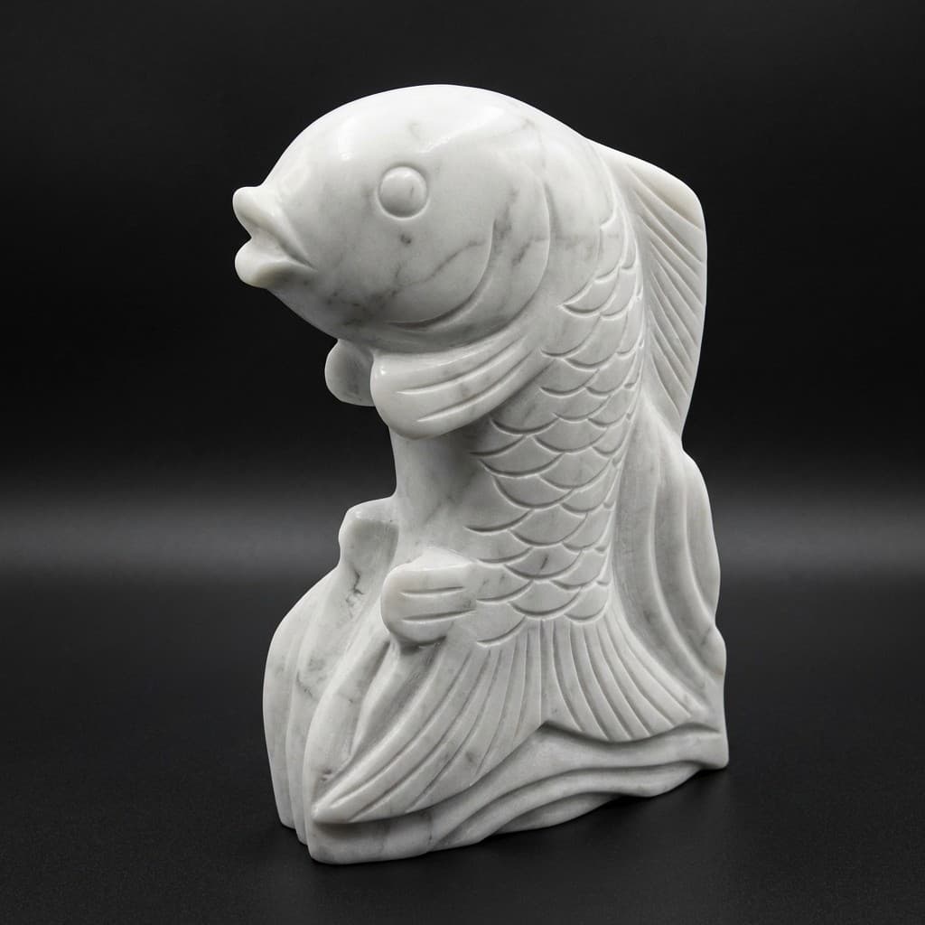 Elegant Hand-Carved Dancing Fish Stone Garden Statue