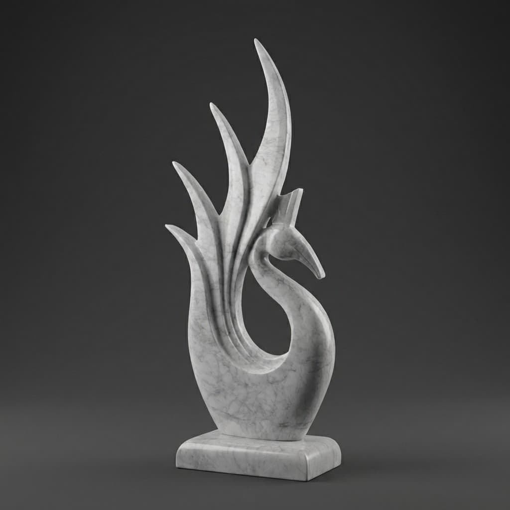 Artisan Hand-Carved Stylized Peacock Stone Sculpture