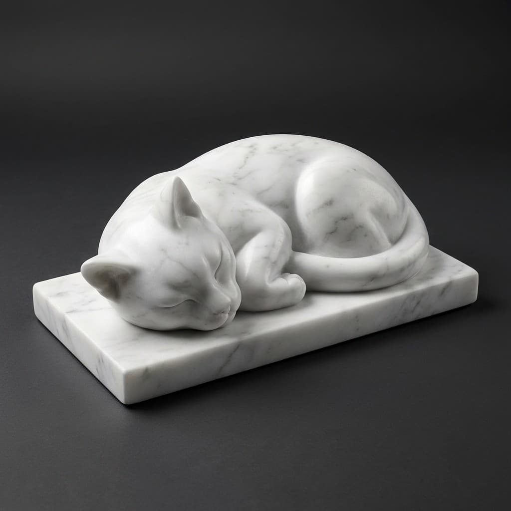 Exquisite Hand-Carved Sleeping Cat Stone Sculpture