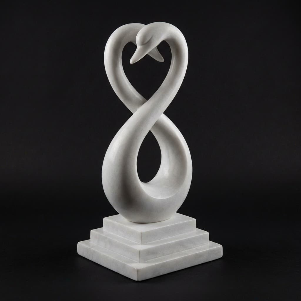 Hand-Carved Modern Art Intertwined Swan Stone Sculpture