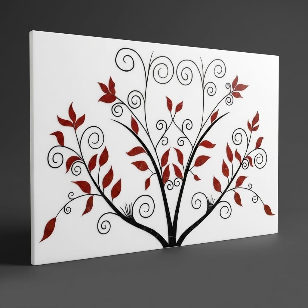 Exquisite Artisan Tree Design Stone Inlay Wall Panel