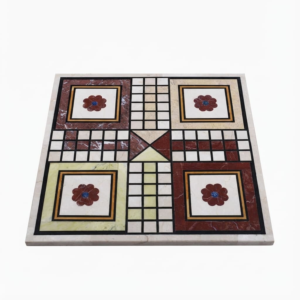 Hand-Carved Grandmaster Ludo Artisan Stone Tabletop
