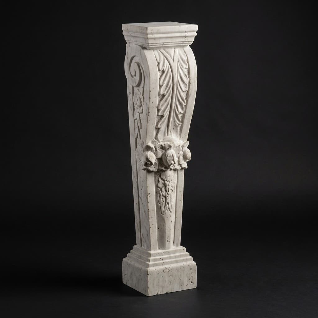 Hand-Carved Georgian Floral Stone Pedestal Column Base