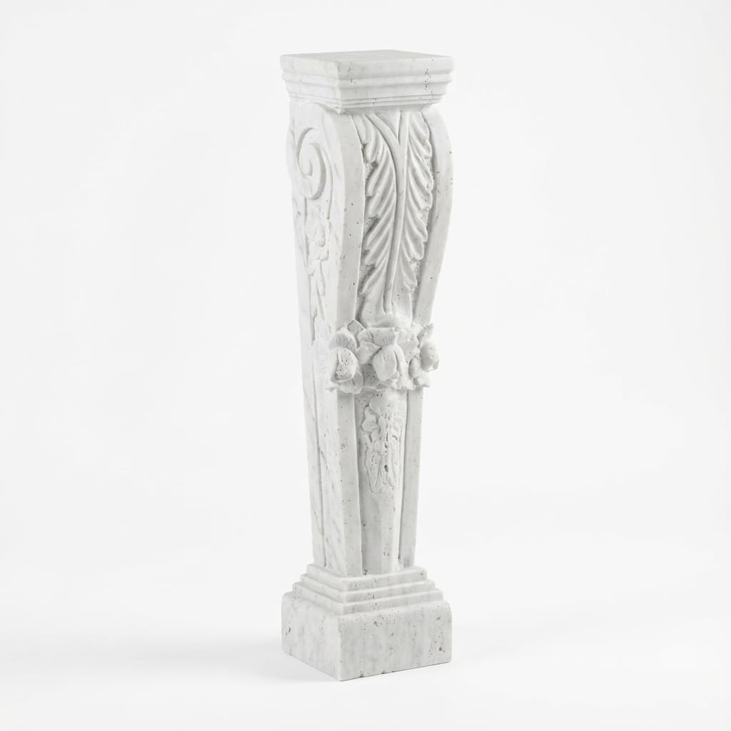 Hand-Carved Georgian Floral Stone Pedestal Column Base