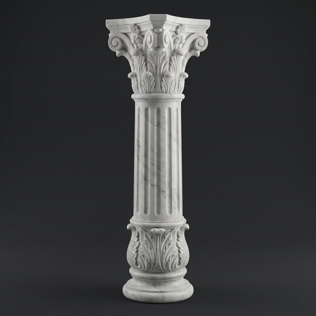 Hand-Carved Corinthian Fluted Stone Column