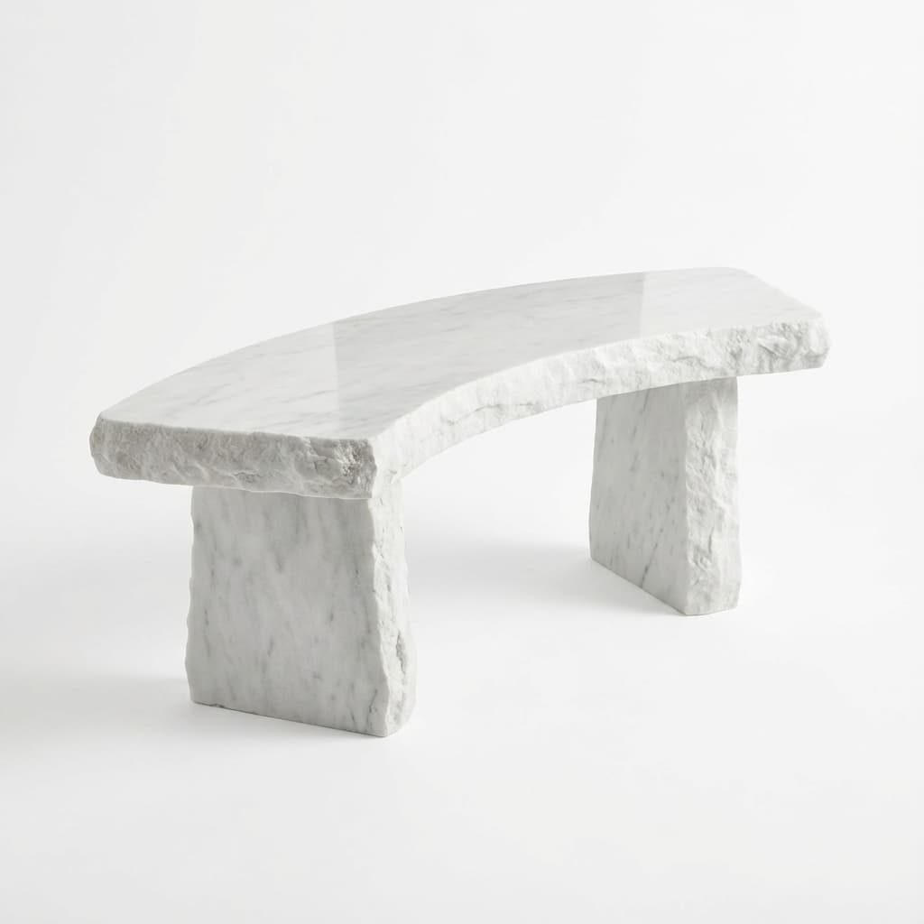 Artisan Hand-Carved Curved Rockface Stone Garden Bench