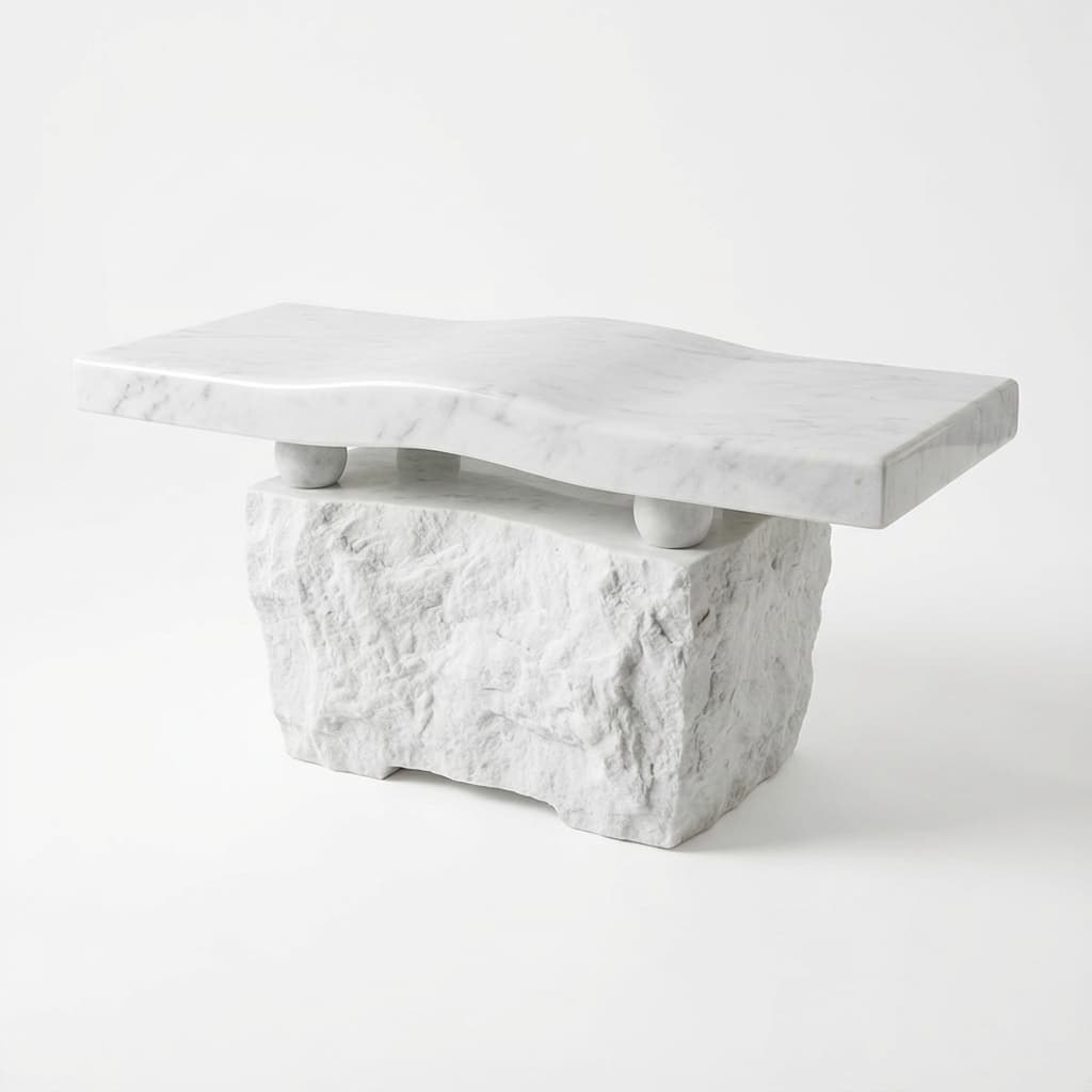 Hand-Carved Modern Contour Stone Bench with Sculptural Base