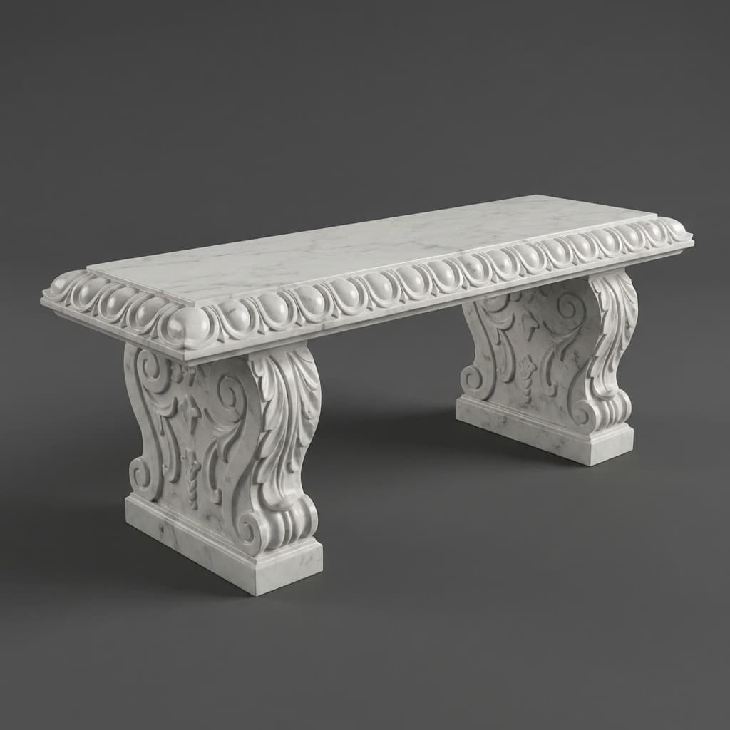 Hand-Carved Egg and Dart Classical Stone Garden Bench