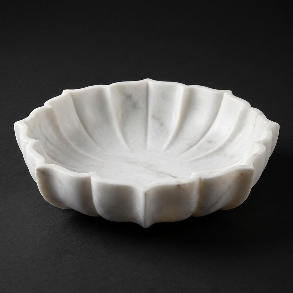 Artisan Hand-Carved Flower-Shaped Stone Decorative Urli Bowl