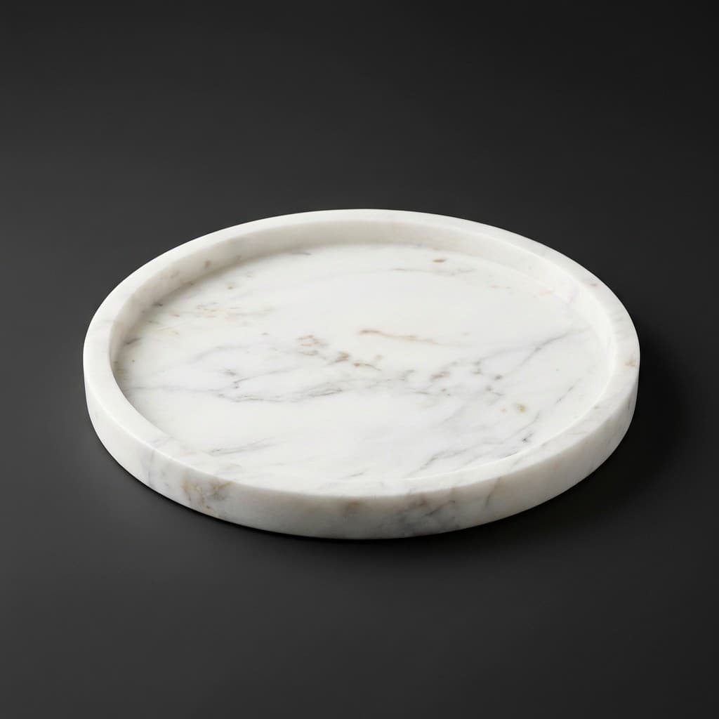Artisan Hand-Carved Minimalist Round Stone Tray